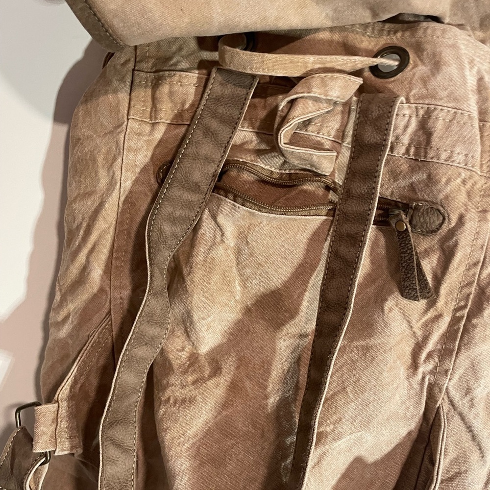 Tan Drawstring Backpack with Graphic Print - image 6